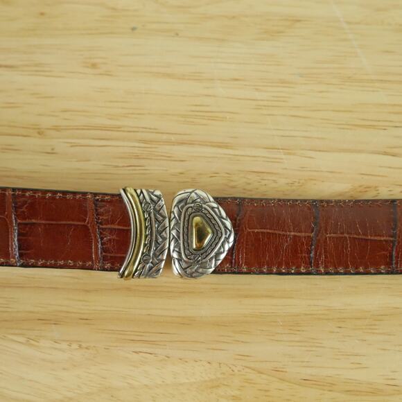 Leather Western Belt M L 32" Brown Black Leather Reversible 90s Croc Embossed - Picture 5 of 13